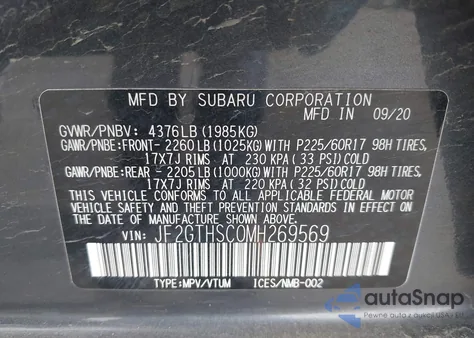 2021 Subaru Crosstrek Sport из США, поврежденный, VIN JF2GTHSC0MH269569